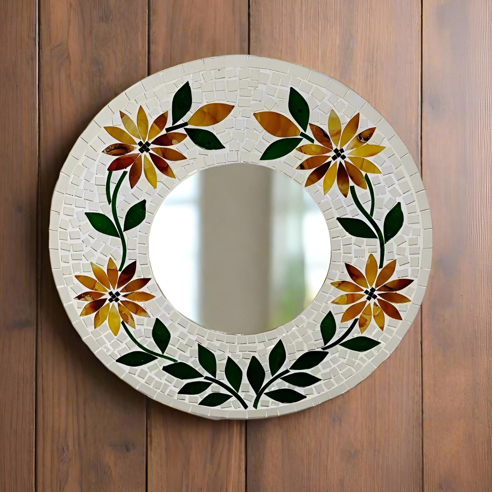 Summon colour and light into your sacred space with this Mosaic Flower Mirror, a handcrafted work of art blooming with vibrant floral design. Each petal in the mosaic is placed with care, creating a mirror that reflects not only your image but the spirit of beauty, growth, and renewal.

Lovingly handmade by fairtrade artisans in Indonesia, this 40cm x 40cm mirror is both a functional piece and a statement of soulful décor. Whether hung in a hallway to welcome energy, in a bedroom to inspire joy, or in your 