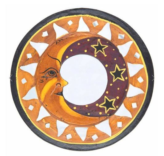 This Lunar Mirror Wall Hanging is the perfect addition to any home decor. Crafted with delightful cut mirrored pieces, this unique piece of wall art features a rustic, distressed style with a gorgeous moon design painted in rich earthy tones.