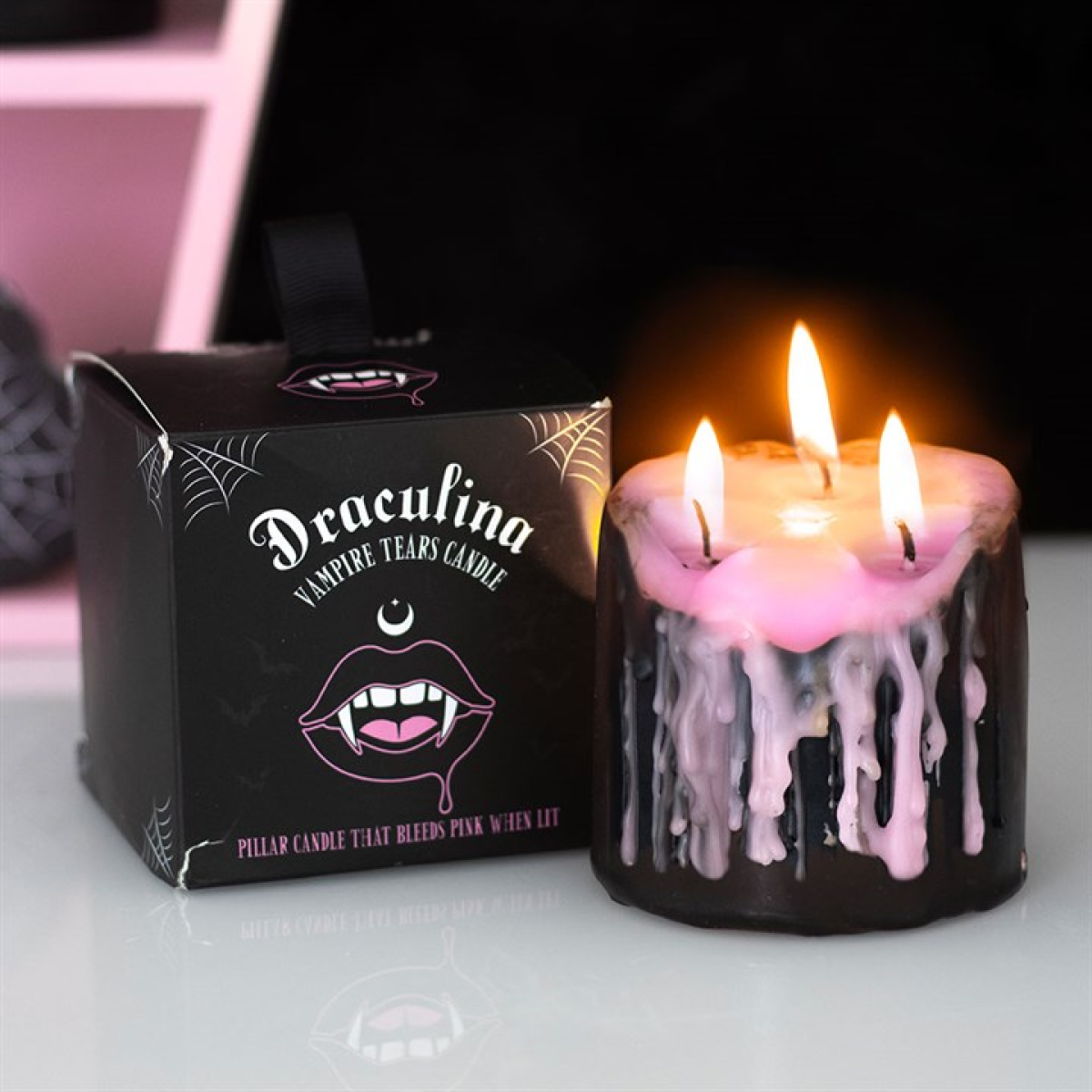 Small Pink Vampire Tears Pillar Candle – Gothic Dripping Wax Décor