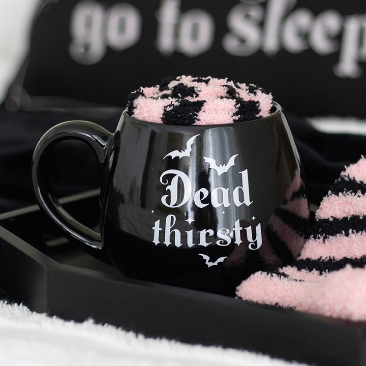 Dead Thirsty Mug & Socks Gift Set – Pink and Black Gothic Coffee Cup