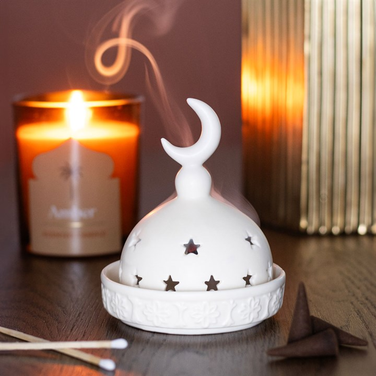 Ceramic Mosque incense cone and tealight holder. Elegant, versatile décor for altars, meditation, or home with warmth, spiritual charm, and character.
