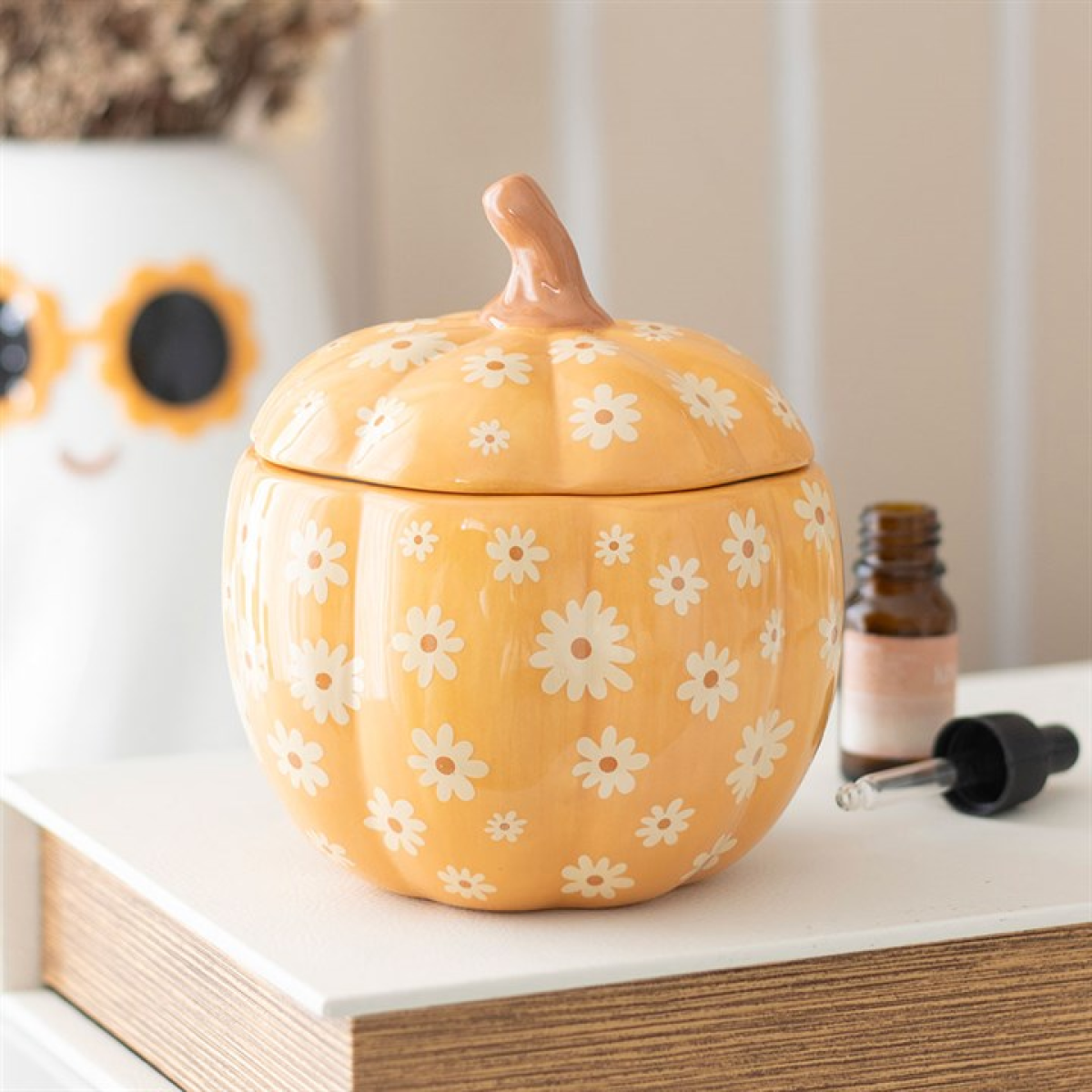 Groovy Floral Pumpkin Oil Burner – Autumn & Halloween Home Décor
