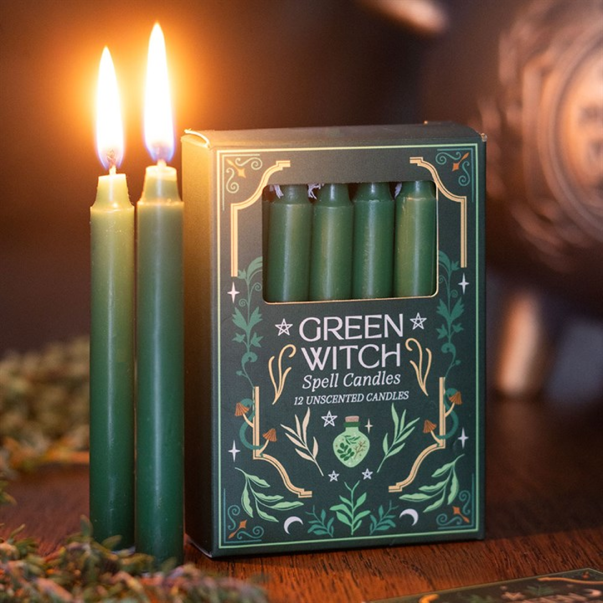 Green Witch Spell Candles – Pack of 12 Ritual & Intention Candles