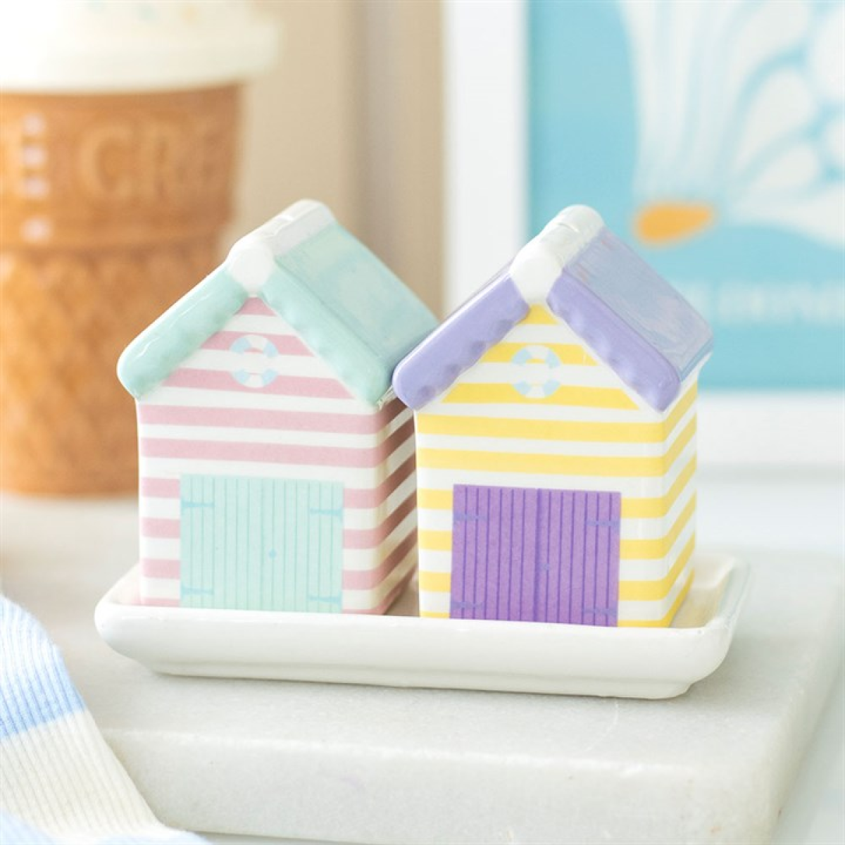 Pastel Beach Hut Salt and Pepper Shakers – Coastal Kitchen Set
