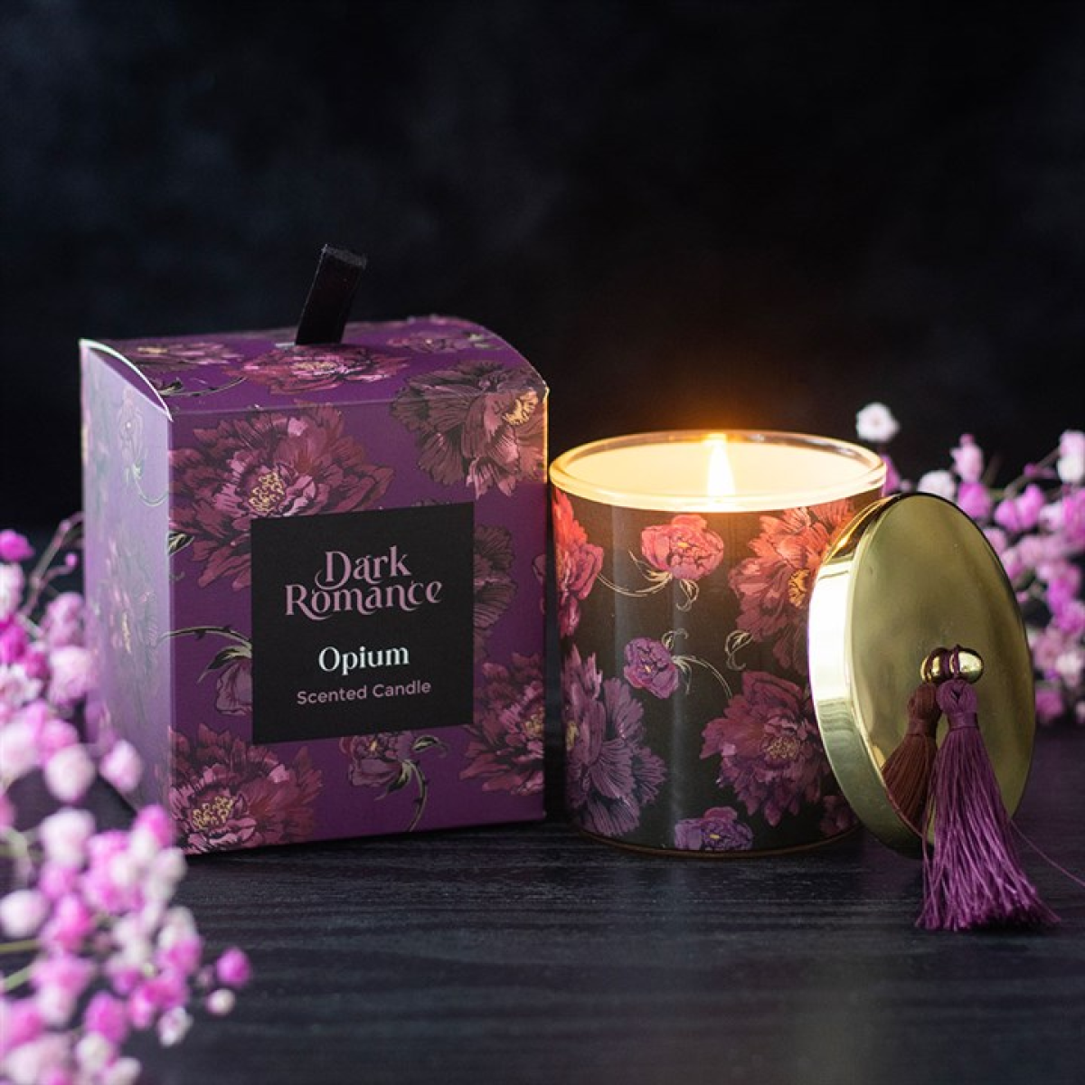 Opium Scented Candle in Lidded Glass – Gothic Purple Bloom Ritual Light
