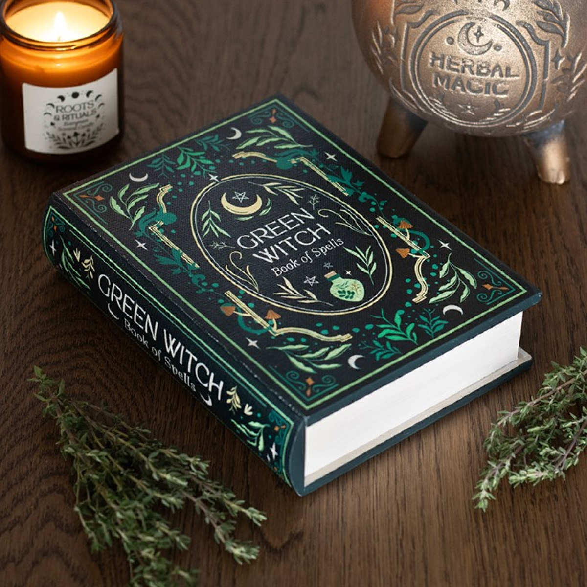 Green Witch Book Shaped Storage Box – Grimoire Style Decor