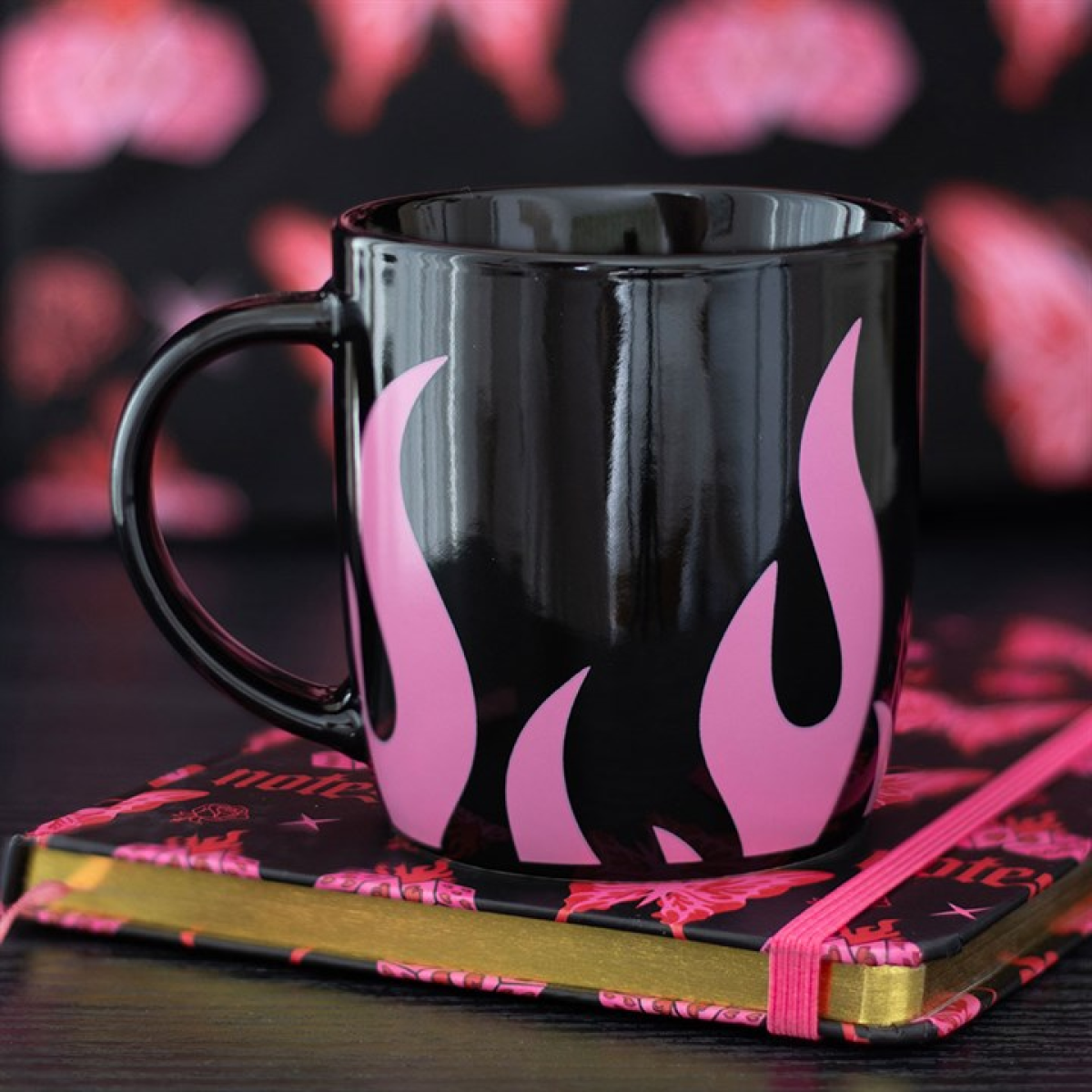 Pink Flame Mug – Bold Black Ceramic Coffee Cup for Fiery Souls