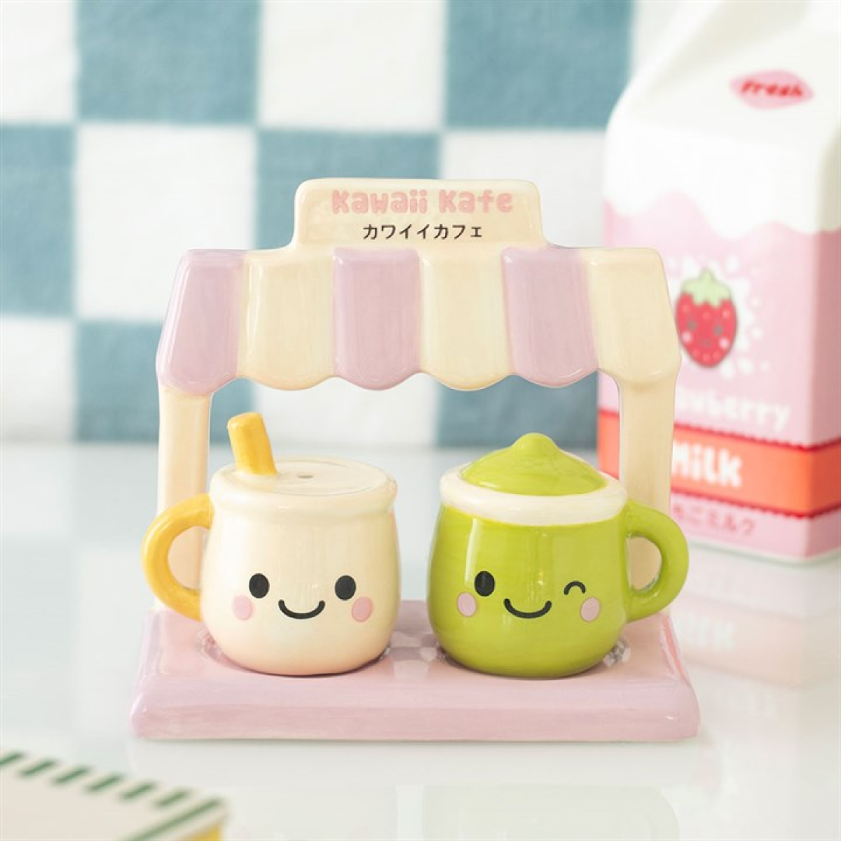 Kawaii Latte Salt and Pepper Shakers – Pastel Cafe Ceramic Set