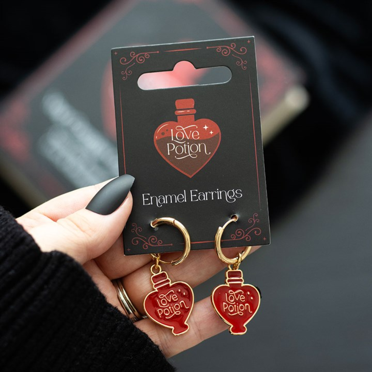 Love Potion Earrings – Witchy Spell Bottle Enamel Jewellery