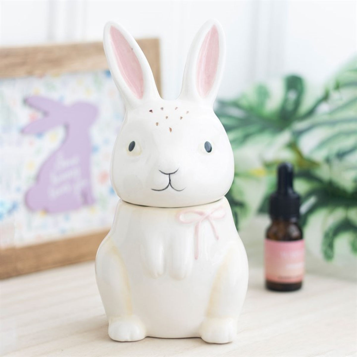 Bunny shaped ceramic oil burner for fragrance oils. Perfect for spring décor, meditation, altars, and adding whimsical charm to any room.