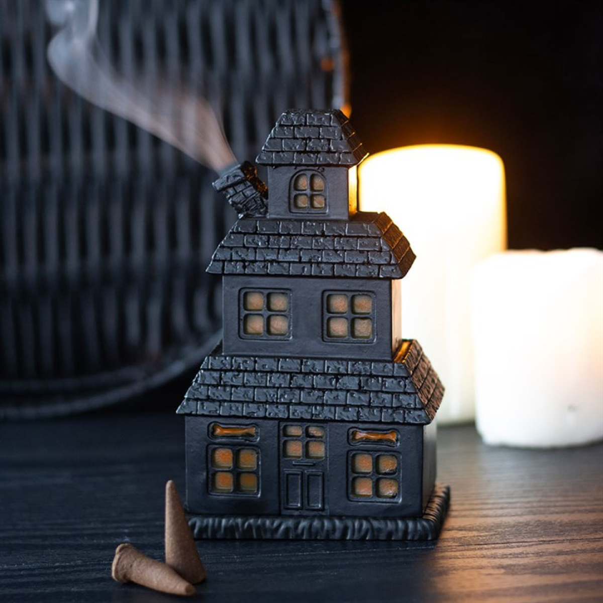 Black Haunted House Incense Cone Holder – Gothic Spooky Decor
