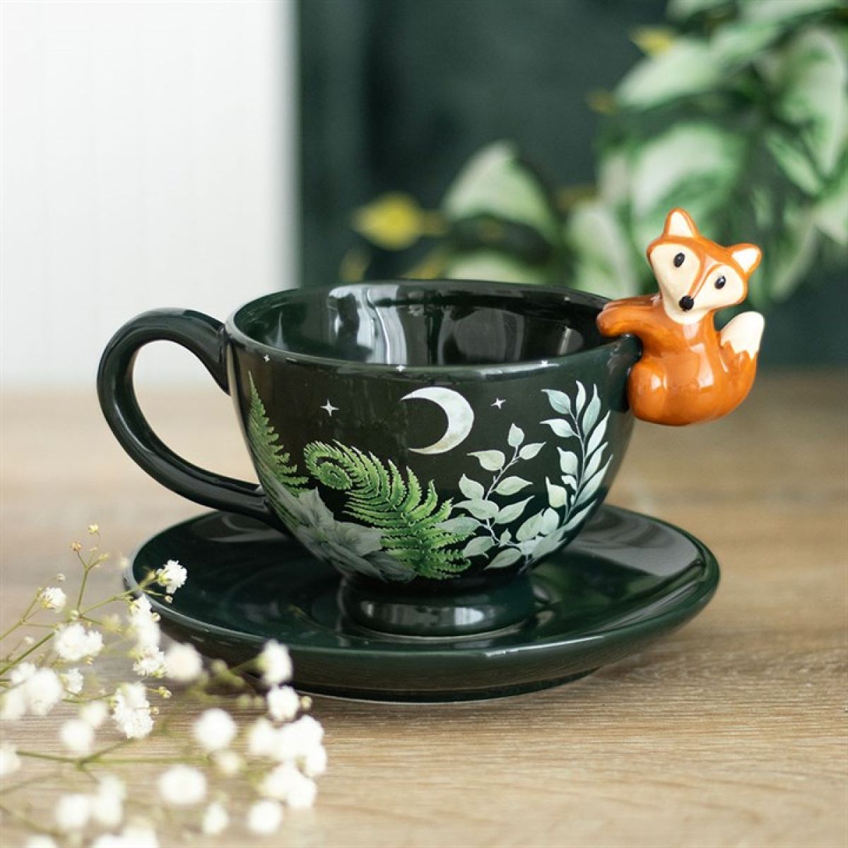 Green Forest Teacup with Fox Ceramic Tea Set 500ml