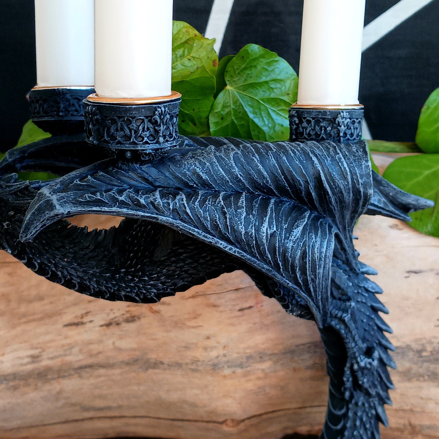 Gothic Dragon Candle Holder – Black Fantasy Triple Candle Stand