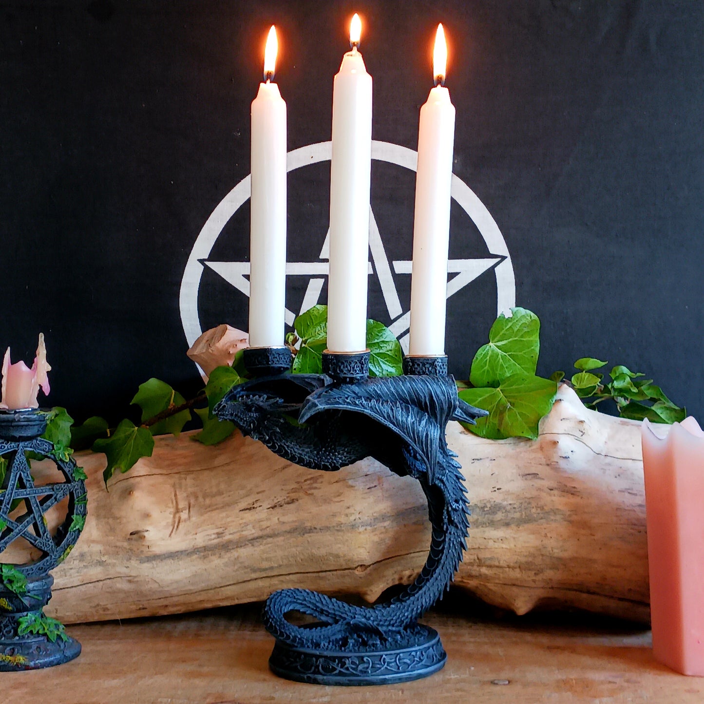 Gothic Dragon Candle Holder – Black Fantasy Triple Candle Stand