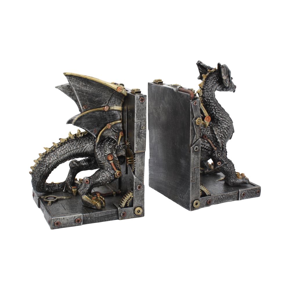 Nemesis Now Dracus Machina 27cm steampunk dragon bookends, hand-painted resin gothic fantasy bookends with intricate gears and mechanical detailing.