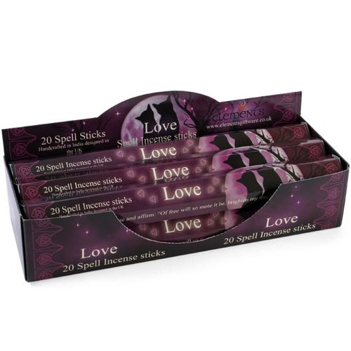 This enchanting display box contains six packs of Love Spell incense sticks, each with 20 fragrant sticks infused with mint, lavender, orange blossom, and wood. Crafted from bamboo, wood powder, and tree bark, these high-quality incense are perfect for setting magical intentions and drawing love and light into your space. Designed by the mystical artist Lisa Parker, they invite a powerful, loving energy to your rituals.