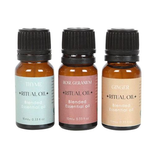 Let the power of these essential oils be the focus of your ritual for love. Create an atmosphere of love, connection, and blissful serenity with this Set of 3 Love Ritual Blended Essential Oils. Crafted with a natural and harmonious blend of Thyme, Rose Geranium and Ginger, these essential oils carry properties of romance and intimacy.