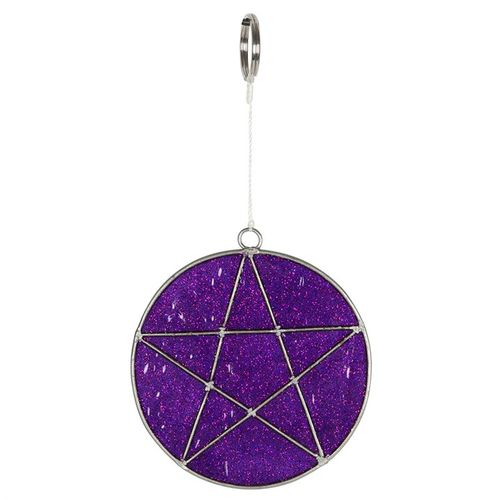 This purple pentacle mini suncatcher is perfect for decorating your garden or bedroom window. The pentagram sparkles when illuminated by sunlight. Simply place near a window in the home or hang in the garden to see magical rays of light illumate the home. Product Dimensions: H7.5cm x W7.5cm x D0.1cm Packaged Dimensions: H7.5cm x W7.5cm x D0.2cm