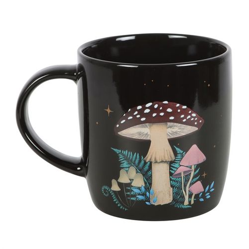 Start your day with a sprinkle of magic using this dark forest mushroom ceramic mug. Crafted from black ceramic, it showcases an enchanting mushroom motif adorned with a crescent moon and twinkling stars. With a 340ml capacity, it’s perfect for your favorite brew and safe for both dishwasher and microwave use.