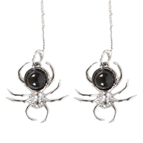 Add a little spooky to your style with these spider earrings crafted from stainless steel and featuring black obsidian details.