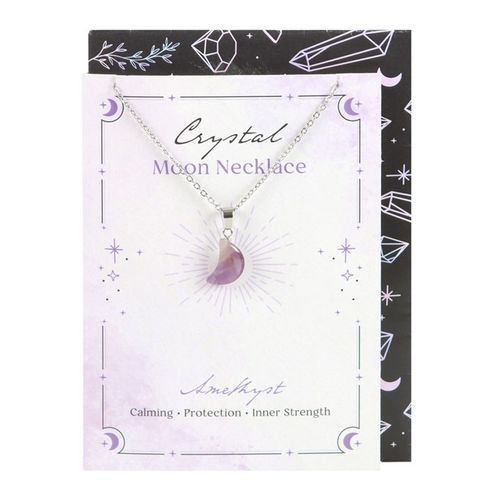 Send a little crystal magic someone's way with this greeting card featuring an amethyst crystal moon necklace for enhancing feelings of calm, protection and inner strength.