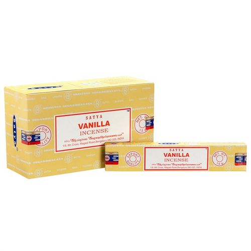 This collection includes 12 bundles of Satya Vanilla incense sticks, each radiating a sweet aroma believed to lift heavy spirits and enchant your celebrations. Crafted by skilled Indian artisans, these sticks blend the finest ingredients with ancient magic. Every pack holds 10-12 vegan-friendly sticks, ready to infuse your space with mystical warmth and light.
