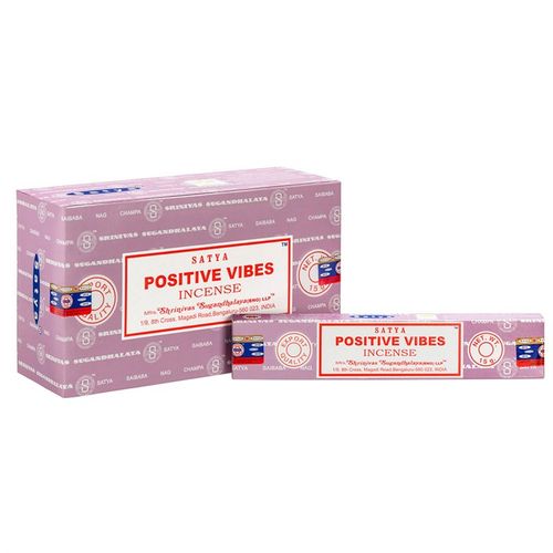 This box contains 12 packs of Satya Positive Vibes incense sticks. This sweet scent is said to promote positivity and mental clarity. Satya incense are handmade by artisans in India using the highest quality ingredients. Each inner pack contains 10-12 vegan friendly incense sticks.