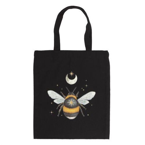 Sustainably carry nature's charm wherever you go with this tote bag. Adorned with a delicate forest bee design on durable, black cotton canvas. Includes ample space for carrying as an everyday bag or for shopping.