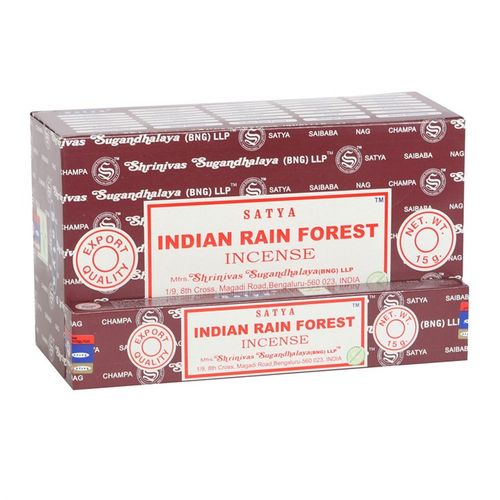 This set includes 12 individual packs of Satya Indian Rain Forest incense sticks, crafted by skilled artisans in India with premium, natural ingredients. Each pack holds 10 to 12 vegan-friendly sticks, perfect for invoking a mystical atmosphere and connecting with the ancient energies of the forest.