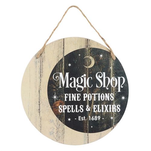 Embrace the enchanting charm of our Magic Shop Round Hanging MDF Sign, a perfect addition to your mystical space. Crafted from sturdy MDF, this 25cm by 25cm sign features a captivating "Magic Shop" inscription that invites wonder and curiosity. Its lightweight design makes it easy to hang anywhere, casting a spell of whimsy over your doorway, wall, or altar. Whether adorning your witchy workshop or adding a touch of magic to your home, this sign is a bewitching way to welcome all who seek the extraordinary.