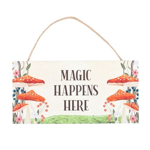 Invite enchantment into your space with this charming hanging sign, featuring a whimsical toadstool motif that evokes the spirit of a magical forest. Let the magic truly begin here..
