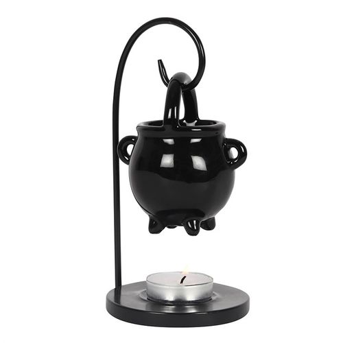 Embrace the enchanting aura of this distinctive hanging cauldron oil burner, a magical method to fill your space with captivating scents. Best used with fragrance oils blended with water, it conjures a bewitching atmosphere. Measures H18cm x W9cm x D8.5cm, with packaging at H20.5cm x W12cm x D12cm.
