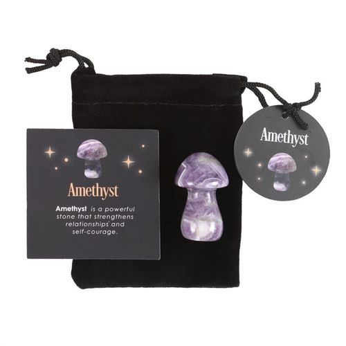 Harness the power of crystal healing with this Magical Crystal Mushroom crafted from polished amethyst. This popular stone promotes courage and strengthens relationships by radiating positive energy into your surroundings.