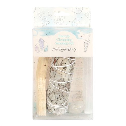 This smudge kit includes everything you need to cleanse your space of negative energies - just minus the match! Kit includes one bundle of dried white sage, a stick of palo santo, a selenite wand and a clear quartz tumblestone crystal for protection and inner healing.