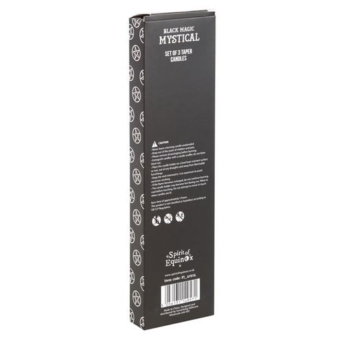 Mystic Black Taper Candle Trio with Magical Symbols – Set of 3