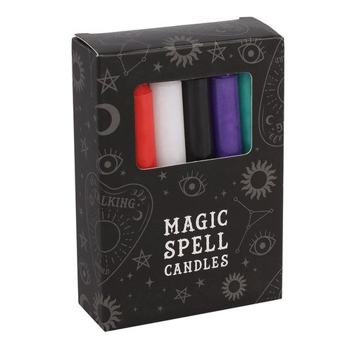 This set includes 12 spell candles in a variety of colors: 2 black, 2 white, and one each of purple, dark blue, light blue, orange, green, red, yellow, and pink. Candle magic invites you to set your intention, envision your desired outcome, and channel your will to bring it forth. Each candle burns for about 90 minutes, crafted from 70% unscented paraffin and 30% stearic acid. Fully vegan, these candles are perfect for your mystical workings.