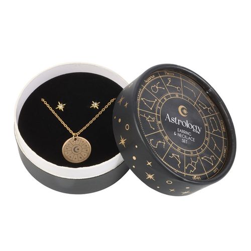 This celestial jewellery set includes a pair of dainty starburst earrings and a matching astrology wheel pendant necklace. Perfect for those who keep their star signs close and feel one with the cosmos, this gift set is a meaningful token representing the vast universe and its infinite power.