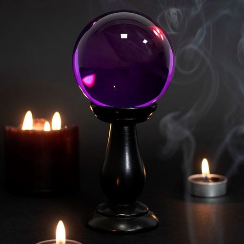 A powerful tool for fortune telling and scrying, this purple crystal ball also provides an eyecatching decorative piece for the home. Comes with a black wooden stand.