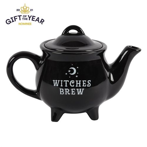 Embrace the magic of teatime with this enchanting black ceramic 'Witches Brew' teapot. Crafted to hold around 550ml, it’s just right for sharing two bewitching cups of tea. A mystical addition exclusive to Something Different, its dimensions are H13.5cm x W19cm x D10.6cm, with packaging measuring H13.5cm x W22cm x D14.5cm. Perfect for conjuring cozy moments around the kitchen altar