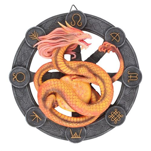 Add a touch of solstice magic to your space with the Anne Stokes 'Litha' Dragon Wall Plaque, an exquisite 3D resin artwork inspired by the Summer Solstice. Designed by world-renowned fantasy artist Anne Stokes, this powerful piece is part of her iconic Dragons of the Sabbats collection, celebrating the eight Wiccan sabbats.

This circular plaque features a majestic oriental-style dragon, gripping a fiery golden sun—symbolizing the peak of light on Litha, the longest day of the year. Surrounded by intricate 