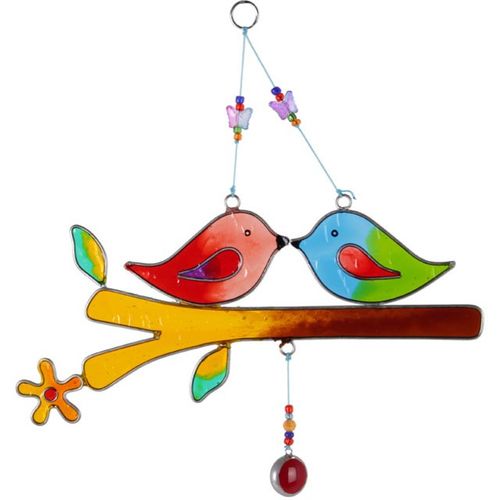 Delight in the enchanting glow of this lovebird suncatcher, crafted from shimmering glass and sturdy metal. Perfect for both your sacred indoor space or a sunlit outdoor altar, it captures light and weaves it into a magical dance. Let it hang where the sun’s rays touch, illuminating your surroundings with mystical charm. Dimensions: H22cm x W21.5cm x D0.7cm. Packaged: H10cm x W23cm x D1cm.