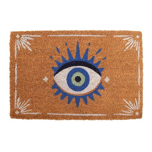 Guard your threshold with the mystical gaze of this enchanting doormat. Adorned with a striking blue All Seeing Eye, it invites protective energies while adding a touch of magic to your home. Ideal for indoor or sheltered spaces, as the design may fade under harsh weather conditions.