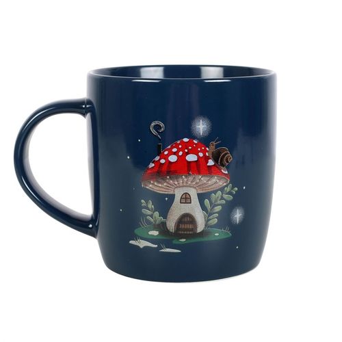 Start your day with a sprinkle of enchantment using this captivating mug inspired by a winter woodland. Adorned with a charming mushroom cottage, a gentle snail, a crescent moon, and twinkling stars, this deep navy-blue mug holds 350ml of your favorite warm drink. Ideal for chilly mornings, it’s both microwave and dishwasher safe, blending practicality with a touch of mystical charm.