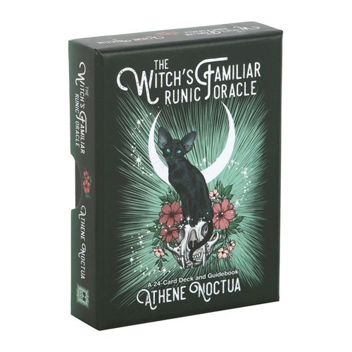 Unlock ancient wisdom with The Witch's Familiar Runic Oracle card deck by Athene Noctua. This beautifully crafted 24-card deck features stunning animal imagery — owls, ravens, snakes, and other magical familiars — each symbolizing unique qualities and sacred powers. Perfect for divination, meditation, or ritual work, this deck guides you through the mysteries of the runes with an insightful guidebook included. Presented in an elegant matching box, it makes an enchanting addition to your witchcraft tools or 
