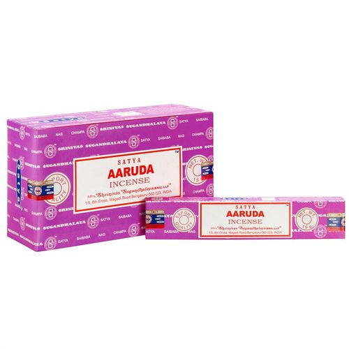 Embrace the mystical aura of Satya’s Aaruda incense sticks, renowned for their floral fragrance that soothes the spirit and purifies the space, believed to boost your body's natural defenses. This set includes 12 packs, each holding 10-12 vegan-friendly sticks crafted through ancient, sacred techniques passed down through generations. Infuse your rituals with the purest essence, captured in every stick.&nbsp;