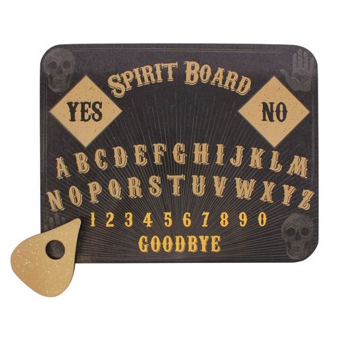 Embrace the mystical with this gothic Skull Print Spirit/Ouija Board, housed in an artfully crafted box complete with usage instructions. This enchanting piece from the Cabinet of Curiosities collection invites you to explore the unseen—remember, it is a serious tool, not a toy. Dimensions: H1.2cm x W39cm x D31cm; packaged size: H2.5cm x W40cm x D31.5cm.
