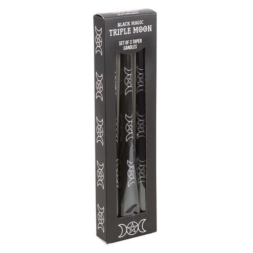 Illuminate your sacred space with the powerful symbolism of the Triple Moon Black Taper Candle Set. This enchanting pack of 3 taper candles features the revered triple moon symbol, representing the divine feminine in all her phases—maiden, mother, and crone.

Hand-selected for their grounding black hue, these candles are ideal for protection, banishing negativity, and creating a calming, sacred ambiance. Whether you're setting the stage for ritual, meditation, or simply weaving a little magic into your home