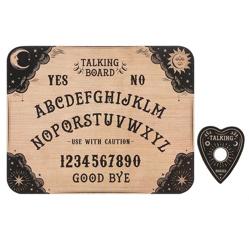 This timeless talking board features a matching planchette, perfect for playful spiritual explorations. Crafted for light-hearted fun rather than serious spirit communication, it invites curious minds to connect with the unseen in a gentle, mystical way. Dimensions: H1.2cm x W39cm x D31cm. Packaged size: H2.5cm x W40cm x D31.5cm.