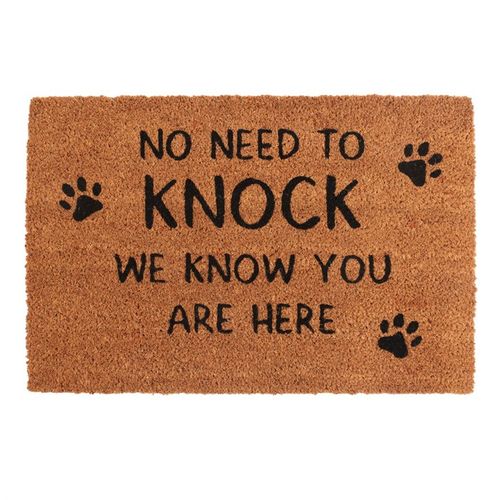 Step into a realm where your loyal guardians announce every arrival with spirited barks before a single knock or bell chime. This enchanting Natural No Need To Knock Dog Doormat speaks the truth of your home’s lively welcome: "No need to knock we know you are here," framed by whimsical paw prints that echo the presence of your mystical companions. Crafted from natural materials, this mat not only invites visitors with charm but also honors the magical bond between you and your faithful protectors. Embrace t