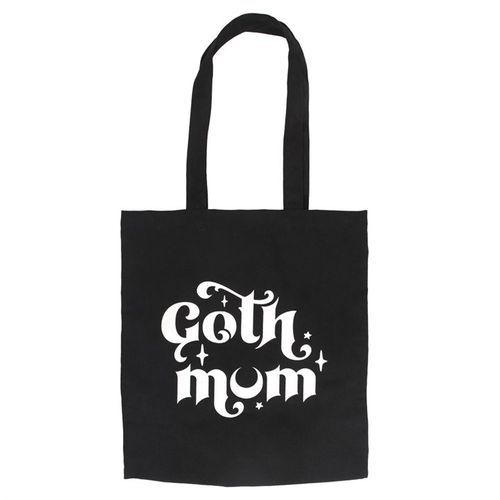 Carry your mum essentials everywhere you go with this black canvas tote bag with spooky 'Goth Mum' text.